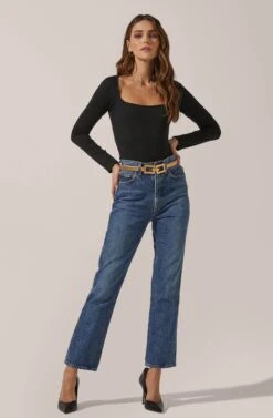 Square Neck Long Sleeve Bodysuit 14 Square Neck Long Sleeve Bodysuit -Dress Sales Store AT15694 003 BLACK 1