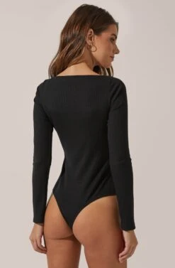Square Neck Long Sleeve Bodysuit 16 Square Neck Long Sleeve Bodysuit -Dress Sales Store AT15694 003 BLACK 3