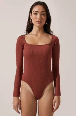 Square Neck Long Sleeve Bodysuit 18 Square Neck Long Sleeve Bodysuit -Dress Sales Store AT15694 003 MARSALA 2