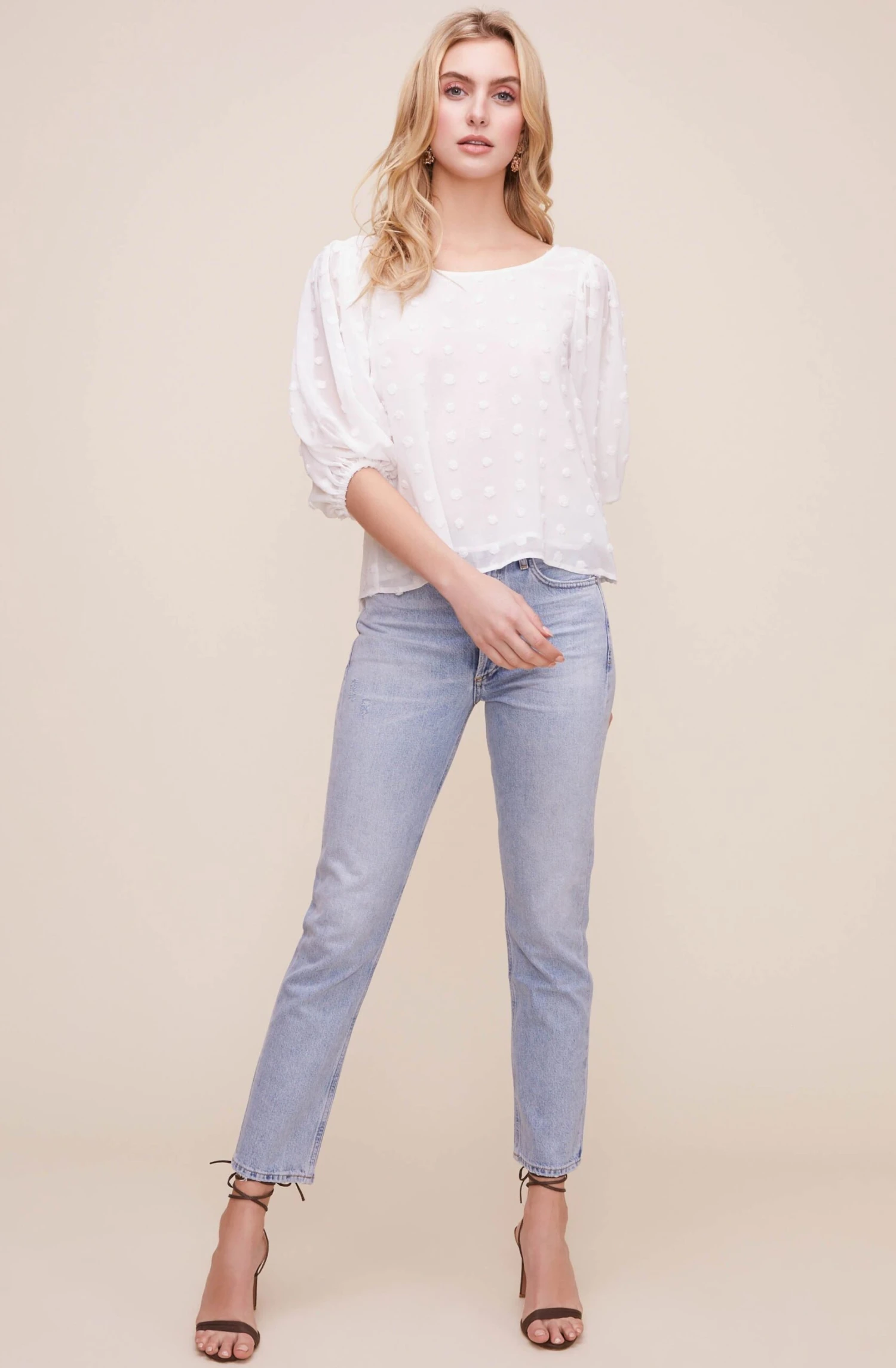 Tie Back Blouson Sleeve Dot Top 4 Tie Back Blouson Sleeve Dot Top - Image 2