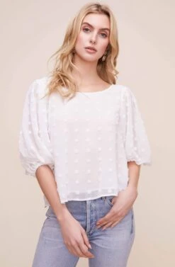 Tie Back Blouson Sleeve Dot Top
