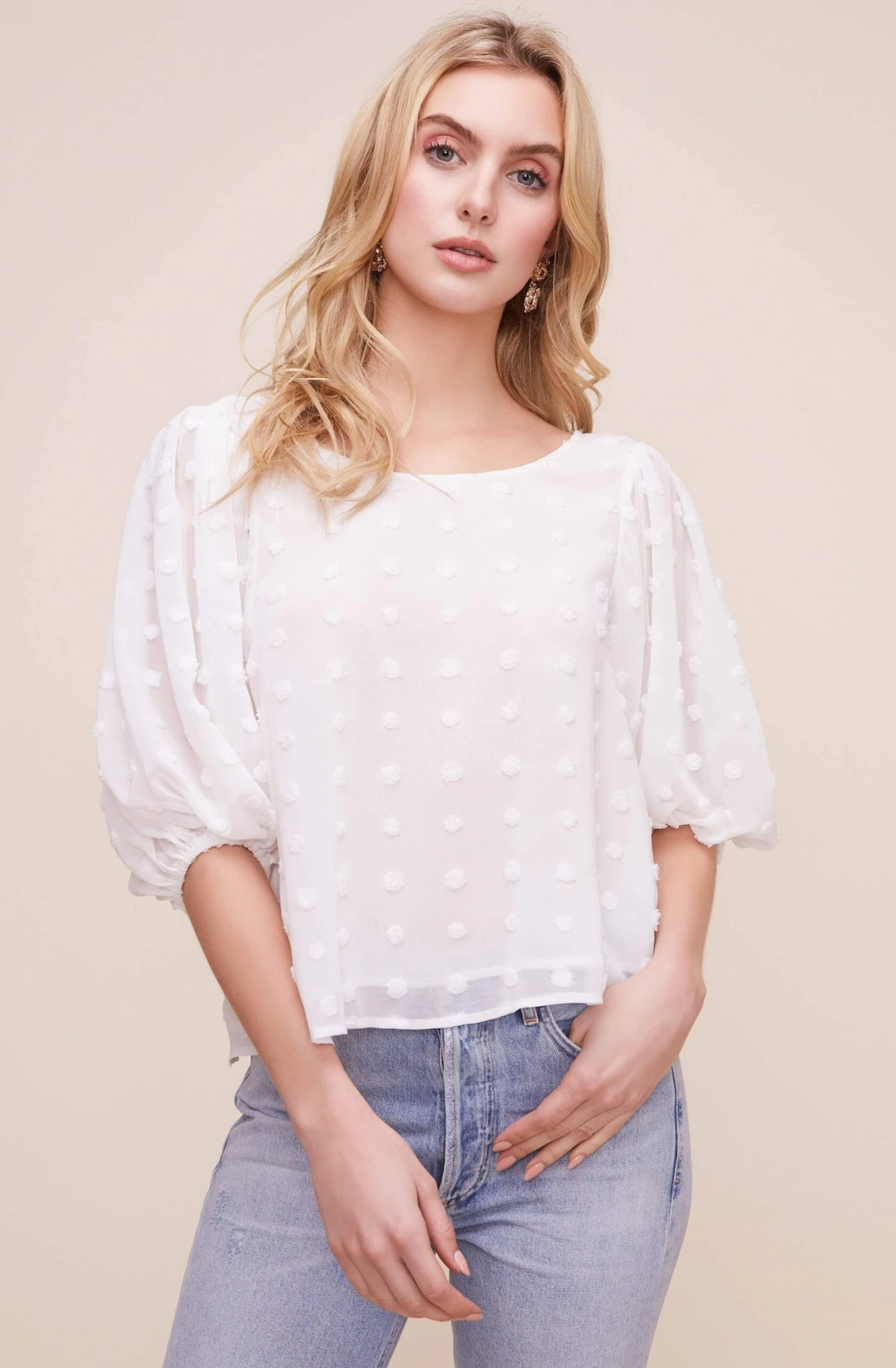 Tie Back Blouson Sleeve Dot Top 3 Tie Back Blouson Sleeve Dot Top