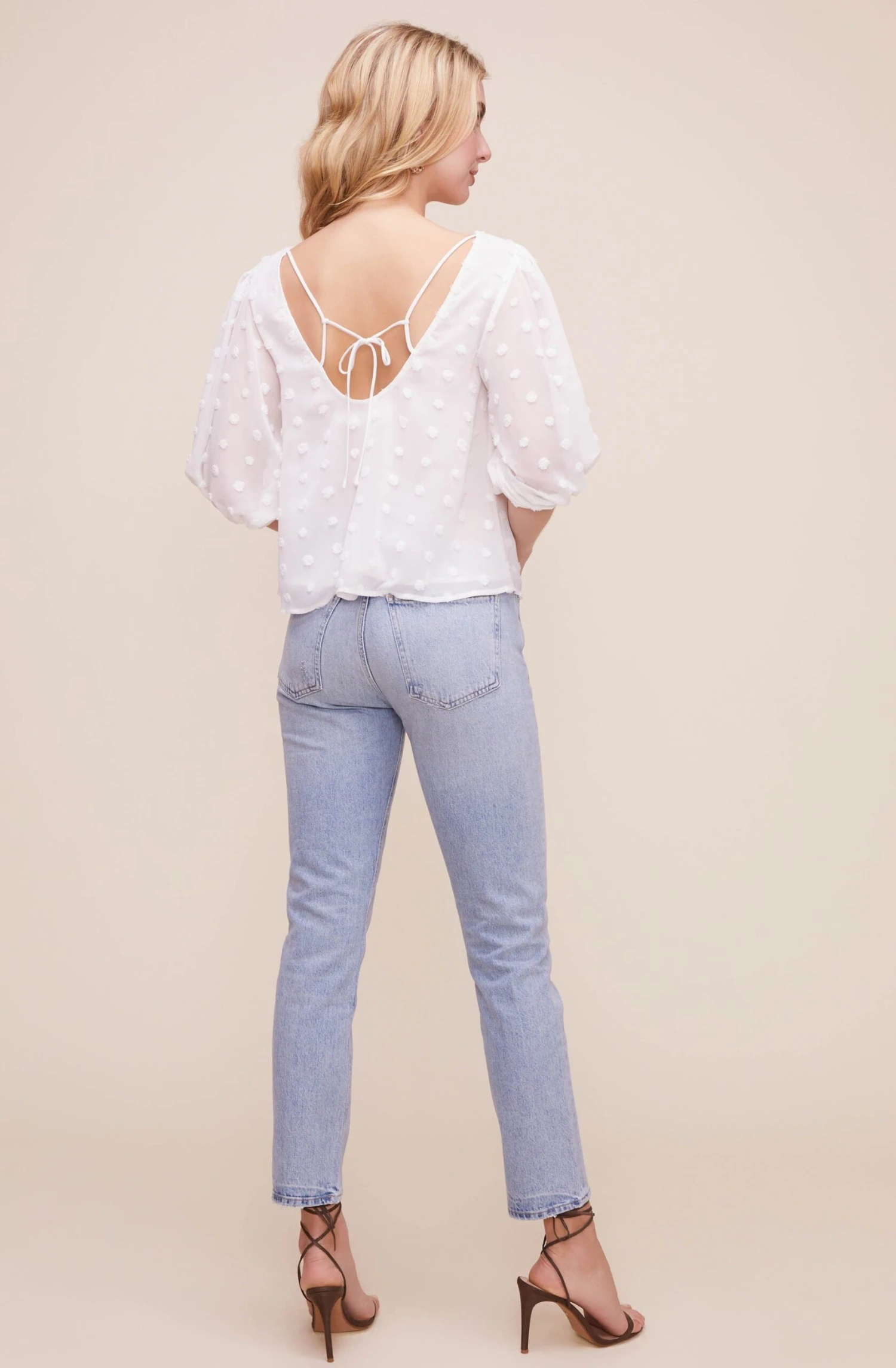 Tie Back Blouson Sleeve Dot Top 8 Tie Back Blouson Sleeve Dot Top - Image 6