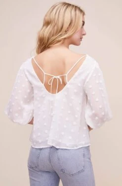 Tie Back Blouson Sleeve Dot Top 10 Tie Back Blouson Sleeve Dot Top -Dress Sales Store AT16001 WHITE 8