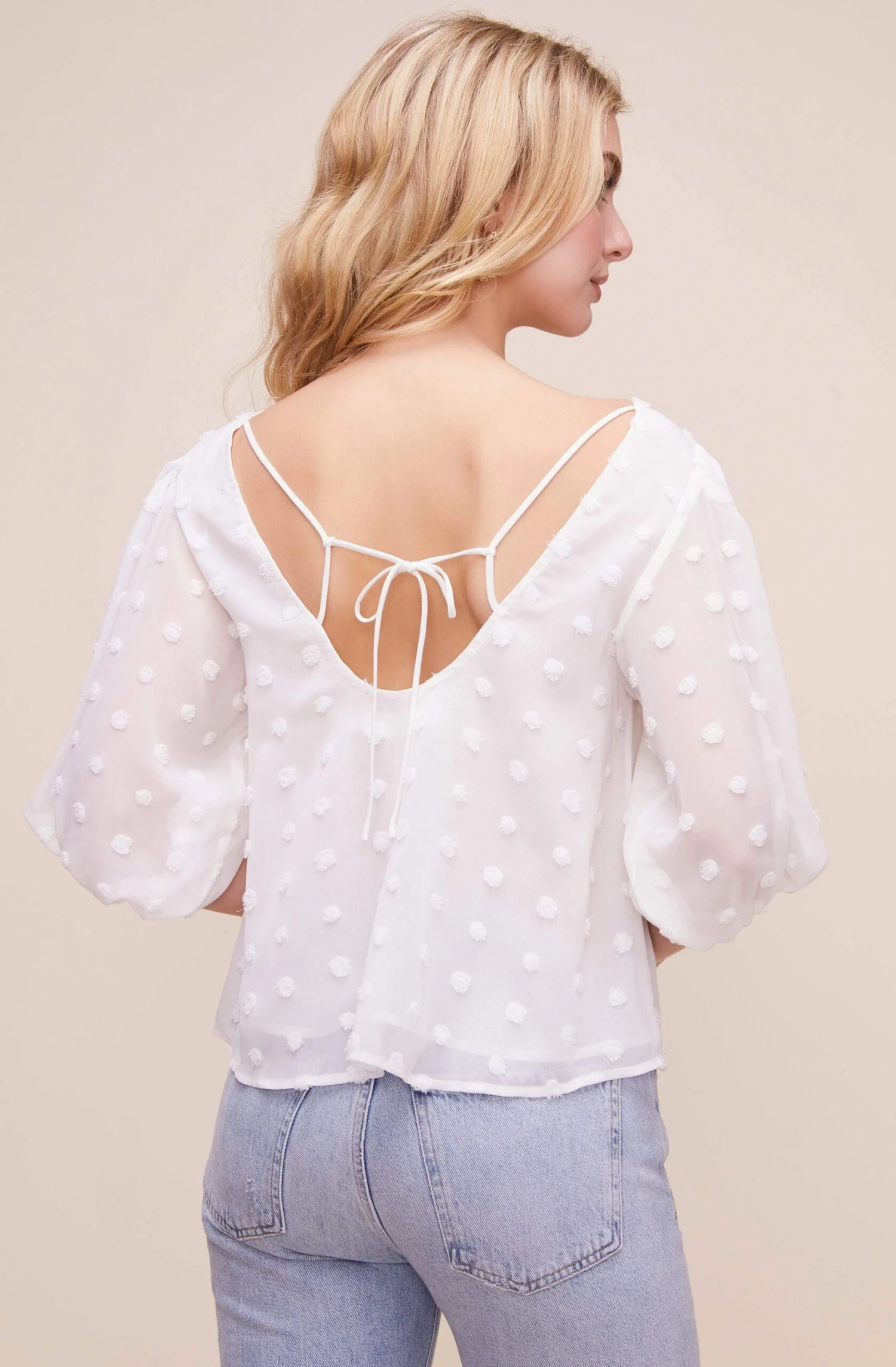 Tie Back Blouson Sleeve Dot Top 5 Tie Back Blouson Sleeve Dot Top - Image 3