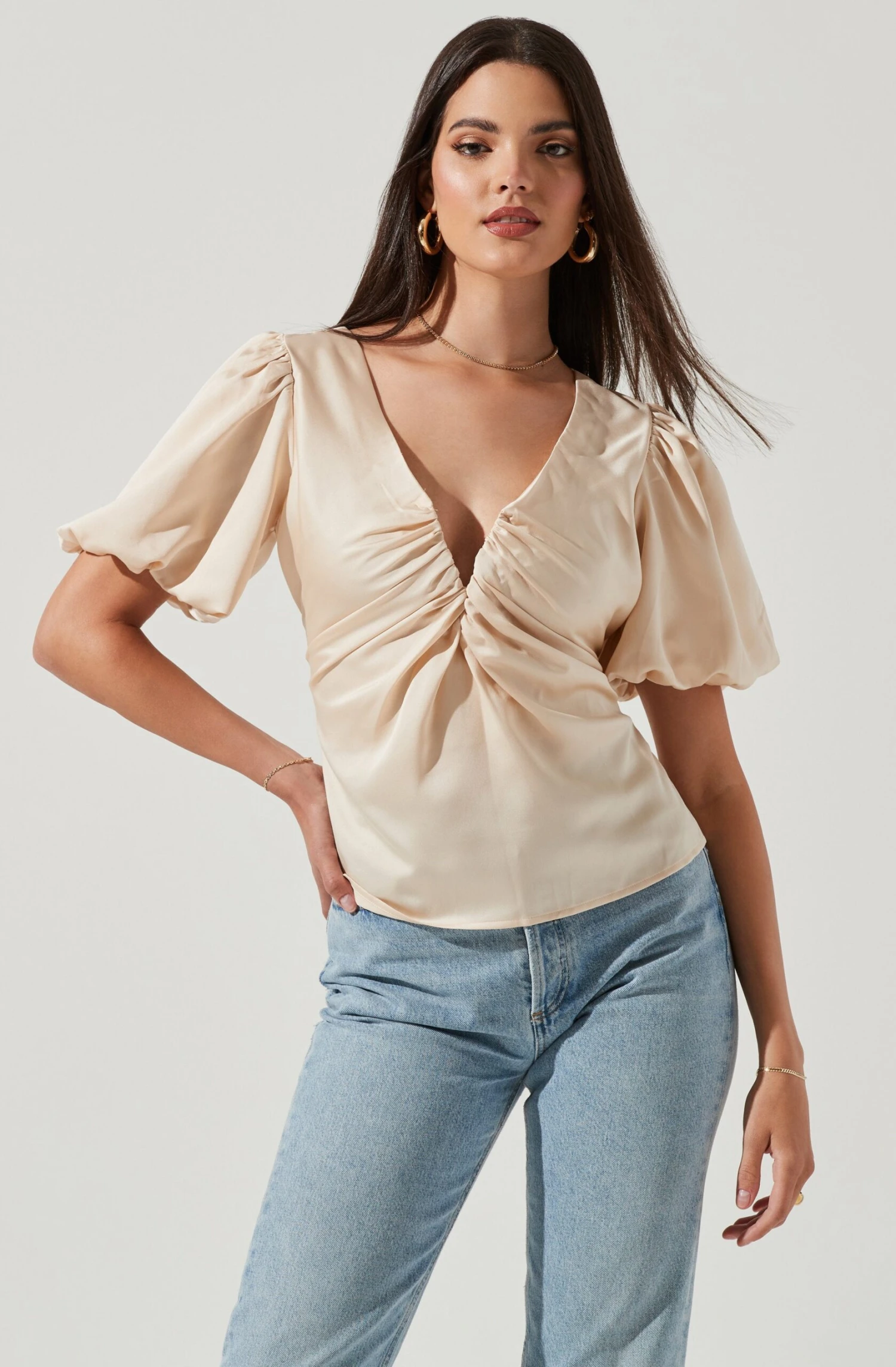 Deep V Balloon Sleeve Top 3 Deep V Balloon Sleeve Top