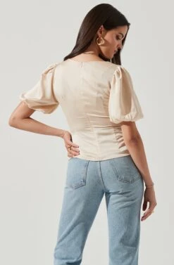 Deep V Balloon Sleeve Top 17 Deep V Balloon Sleeve Top -Dress Sales Store AT16293 CHAMPAGNE 4