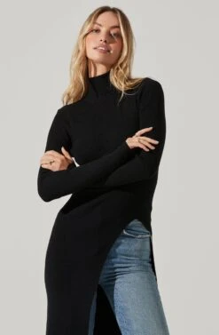 Hi Slit Turtleneck Sweater 15 Hi Slit Turtleneck Sweater -Dress Sales Store AT16295 BLACK 3