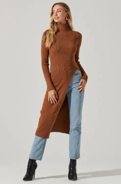 Hi Slit Turtleneck Sweater 18 Hi Slit Turtleneck Sweater -Dress Sales Store AT16295 CAMEL 1