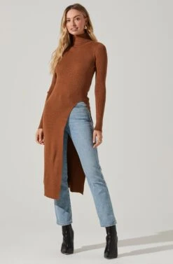 Hi Slit Turtleneck Sweater 20 Hi Slit Turtleneck Sweater -Dress Sales Store AT16295 CAMEL 2