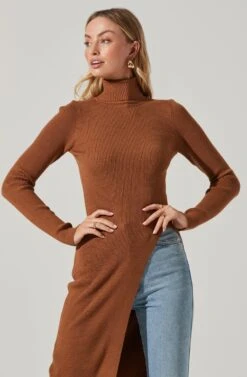Hi Slit Turtleneck Sweater 21 Hi Slit Turtleneck Sweater -Dress Sales Store AT16295 CAMEL 4