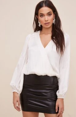 Long Sleeve Wrap Front Top 15 Long Sleeve Wrap Front Top -Dress Sales Store AT16312 IVORY 3