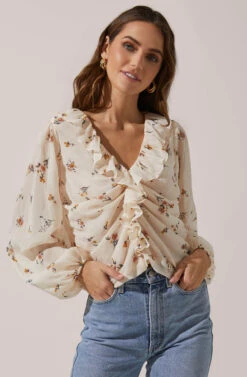 Long Sleeve Ruffle Neck Top