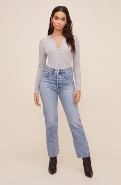 Halliwell Ribbed Henley Bodysuit 25 Halliwell Ribbed Henley Bodysuit -Dress Sales Store AT16629 HEATHERGREY 1