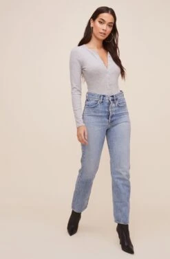 Halliwell Ribbed Henley Bodysuit 24 Halliwell Ribbed Henley Bodysuit -Dress Sales Store AT16629 HEATHERGREY 2