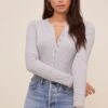 Halliwell Ribbed Henley Bodysuit 2 Halliwell Ribbed Henley Bodysuit -Dress Sales Store AT16629 HEATHERGREY 4