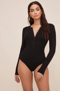 Halliwell Ribbed Henley Bodysuit 32 Halliwell Ribbed Henley Bodysuit -Dress Sales Store AT16629 WASHEDBLACK 6