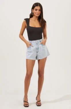 Cap Sleeve Square-Neck Bodysuit 23 Cap Sleeve Square-Neck Bodysuit -Dress Sales Store AT16705 BLACK 1