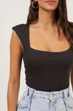 Cap Sleeve Square-Neck Bodysuit 22 Cap Sleeve Square-Neck Bodysuit -Dress Sales Store AT16705 BLACK 3
