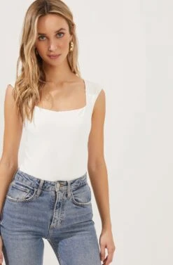 Cap Sleeve Square-Neck Bodysuit 32 Cap Sleeve Square-Neck Bodysuit -Dress Sales Store AT16705 WHITE 2