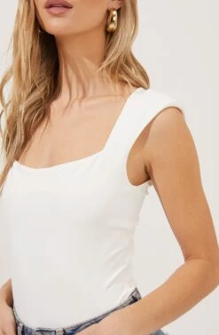Cap Sleeve Square-Neck Bodysuit 37 Cap Sleeve Square-Neck Bodysuit -Dress Sales Store AT16705 WHITE 3