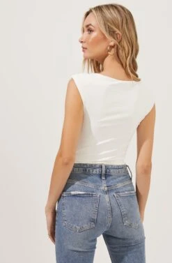 Cap Sleeve Square-Neck Bodysuit 36 Cap Sleeve Square-Neck Bodysuit -Dress Sales Store AT16705 WHITE 5