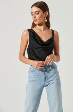 Cowl Neck Asymmetrical Strap Bodysuit