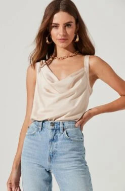 Cowl Neck Asymmetrical Strap Bodysuit 30 Cowl Neck Asymmetrical Strap Bodysuit -Dress Sales Store AT16767 CREAM 1463