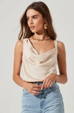 Cowl Neck Asymmetrical Strap Bodysuit 32 Cowl Neck Asymmetrical Strap Bodysuit -Dress Sales Store AT16767 CREAM 1465