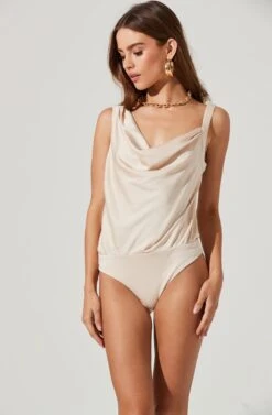 Cowl Neck Asymmetrical Strap Bodysuit 34 Cowl Neck Asymmetrical Strap Bodysuit -Dress Sales Store AT16767 CREAM 1476