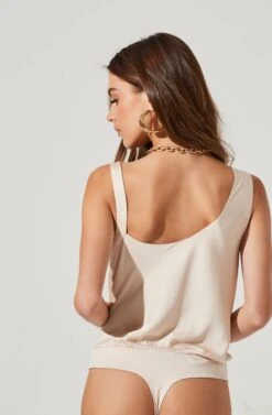 Cowl Neck Asymmetrical Strap Bodysuit 33 Cowl Neck Asymmetrical Strap Bodysuit -Dress Sales Store AT16767 CREAM 1480