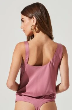 Cowl Neck Asymmetrical Strap Bodysuit 40 Cowl Neck Asymmetrical Strap Bodysuit -Dress Sales Store AT16767 PINK 1915