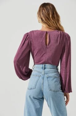 Long Sleeve V-Neck Bodysuit 19 Long Sleeve V-Neck Bodysuit -Dress Sales Store AT16896 PURPLE 4