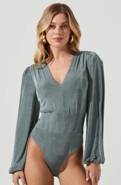 Long Sleeve V-Neck Bodysuit 23 Long Sleeve V-Neck Bodysuit -Dress Sales Store AT16896 SAGE 5