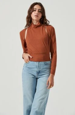 Long Sleeve Mock Neck Shrug 21 Long Sleeve Mock Neck Shrug -Dress Sales Store AT16970 BROWN 6