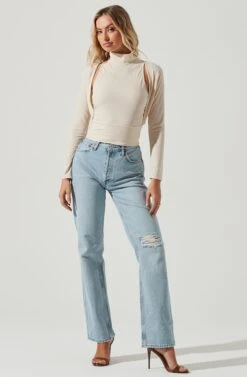 Long Sleeve Mock Neck Shrug 28 Long Sleeve Mock Neck Shrug -Dress Sales Store AT16970 CREAM 3