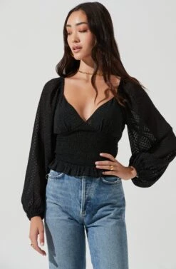 Long Sleeve Smocked Top 24 Long Sleeve Smocked Top -Dress Sales Store AT17109 BLACK 0044