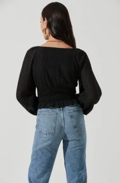 Long Sleeve Smocked Top 25 Long Sleeve Smocked Top -Dress Sales Store AT17109 BLACK 0050