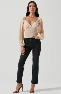 Long Sleeve Smocked Top 28 Long Sleeve Smocked Top -Dress Sales Store AT17109 CREAM 0912