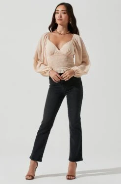 Long Sleeve Smocked Top 30 Long Sleeve Smocked Top -Dress Sales Store AT17109 CREAM 0915