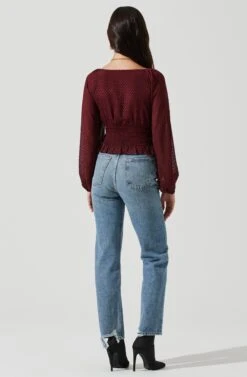 Long Sleeve Smocked Top 34 Long Sleeve Smocked Top -Dress Sales Store AT17109 WINE 1160