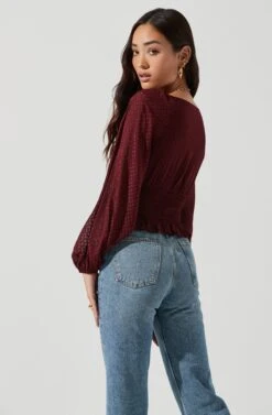 Long Sleeve Smocked Top 37 Long Sleeve Smocked Top -Dress Sales Store AT17109 WINE 1165