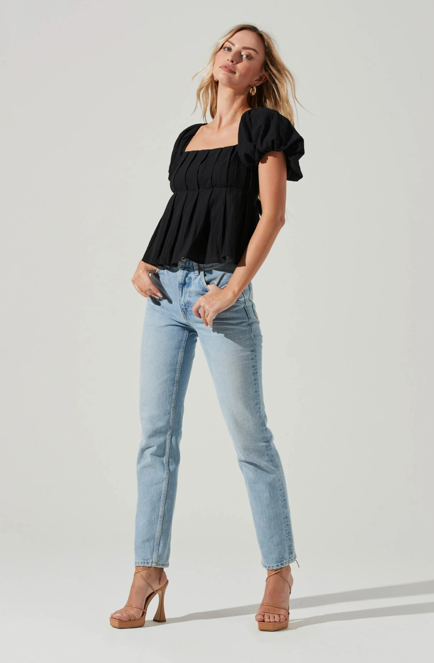 Pleated Back Cutout Bubble Sleeve Top 15 Pleated Back Cutout Bubble Sleeve Top - Image 13