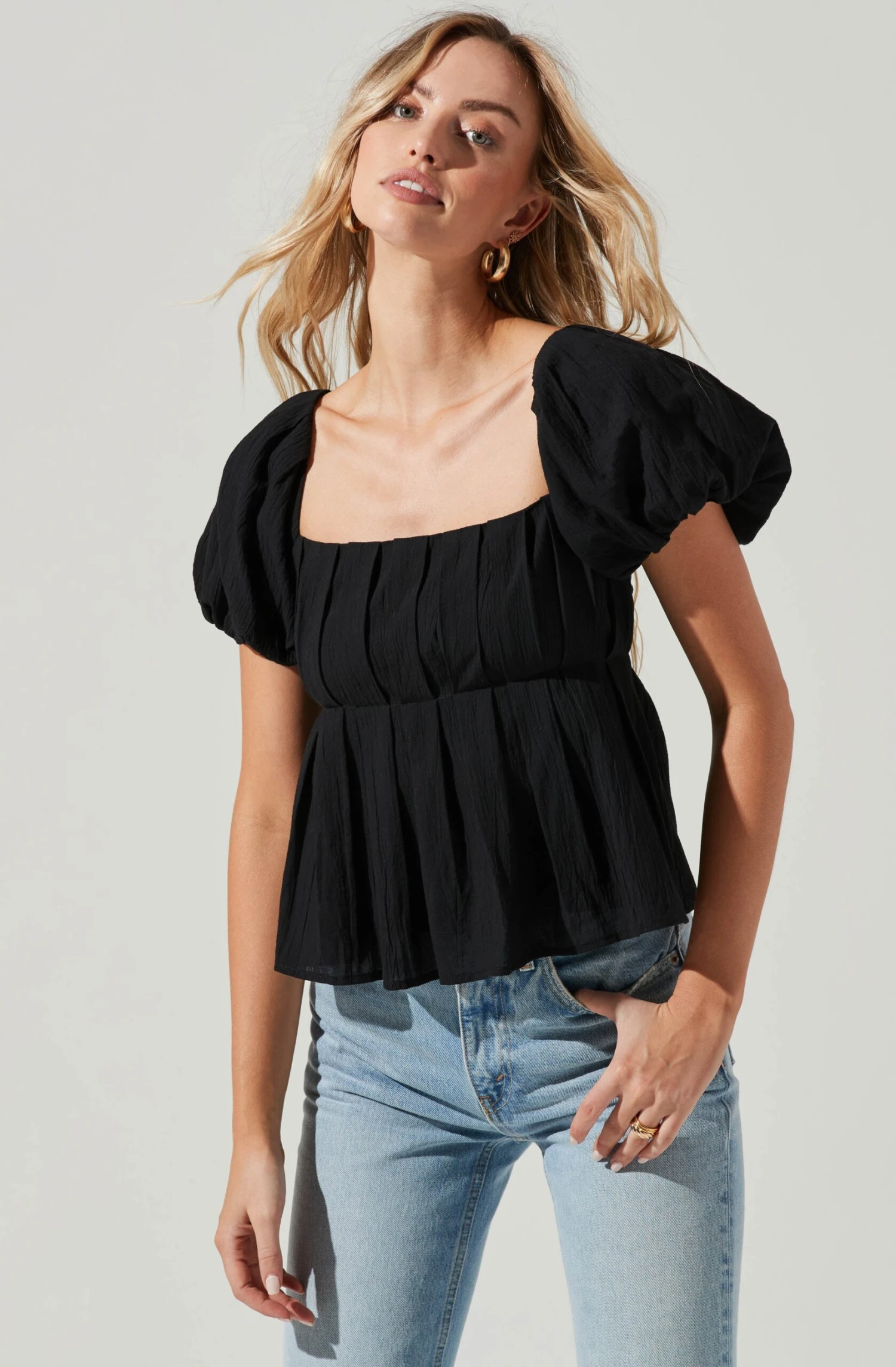 Pleated Back Cutout Bubble Sleeve Top 16 Pleated Back Cutout Bubble Sleeve Top - Image 14