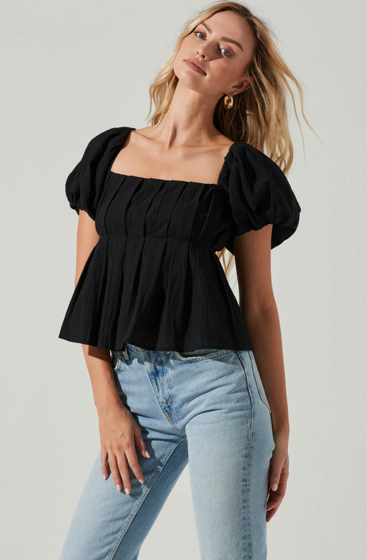 Pleated Back Cutout Bubble Sleeve Top 13 Pleated Back Cutout Bubble Sleeve Top - Image 11