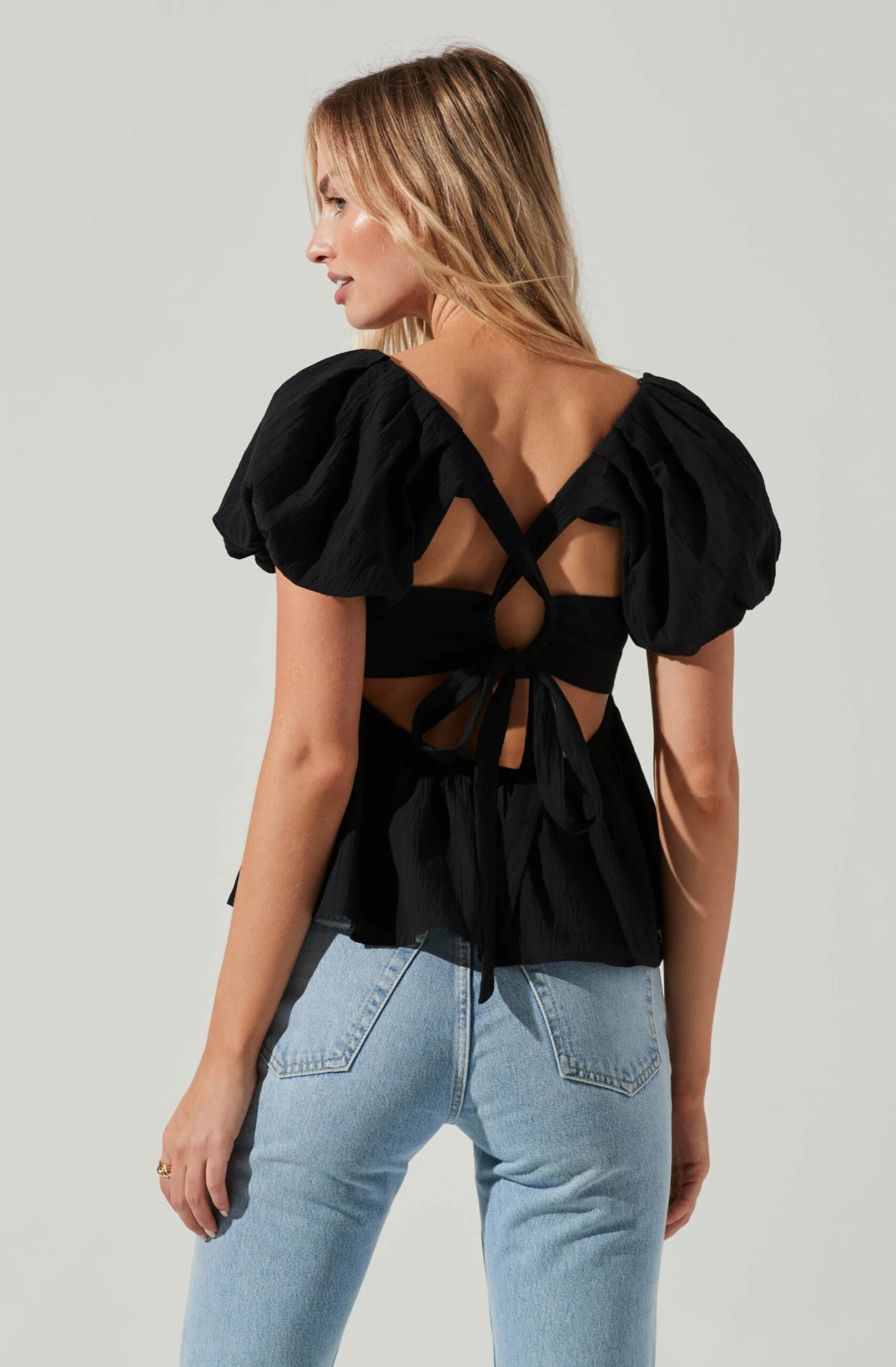 Pleated Back Cutout Bubble Sleeve Top 18 Pleated Back Cutout Bubble Sleeve Top - Image 16