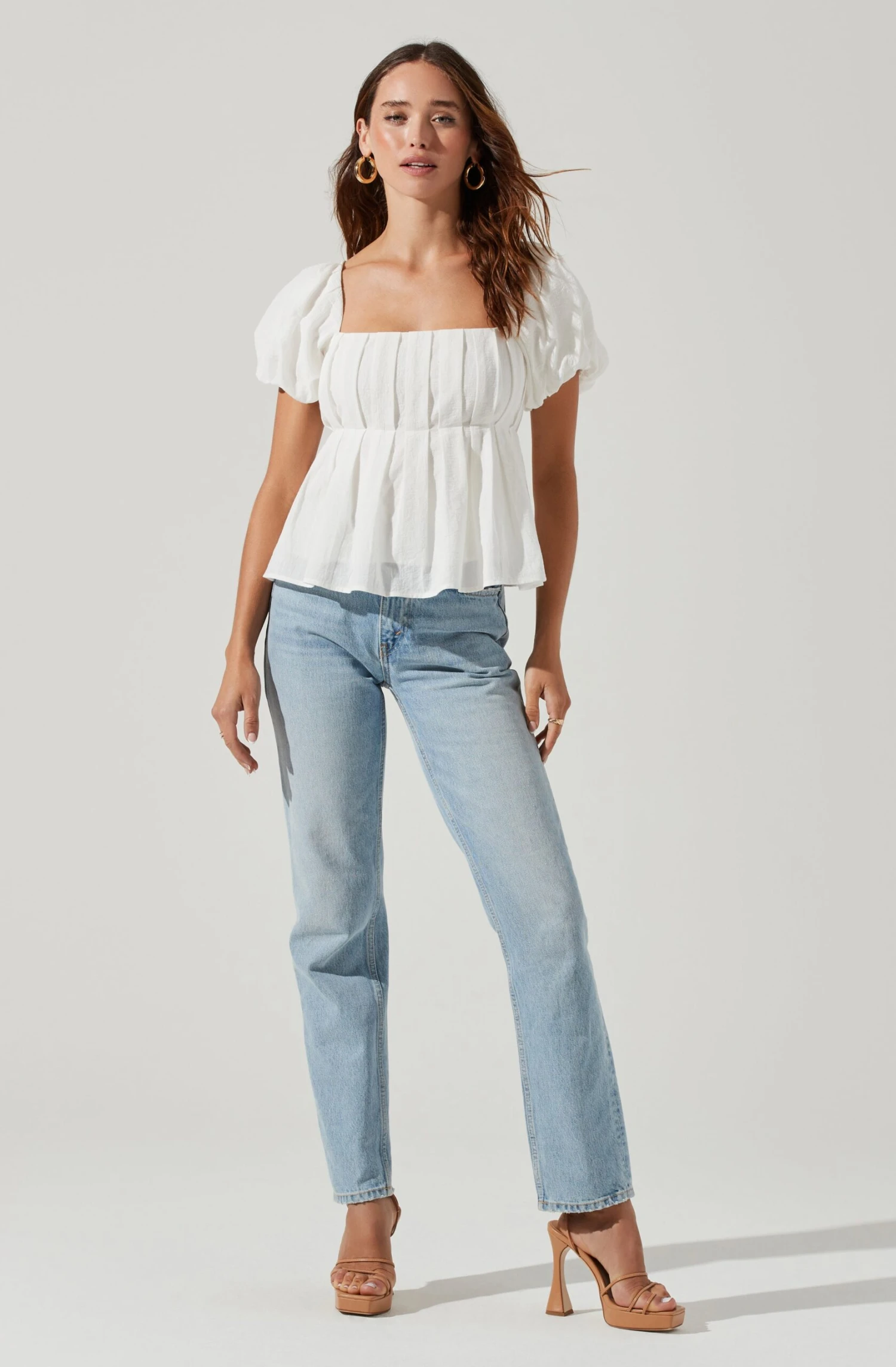 Pleated Back Cutout Bubble Sleeve Top 4 Pleated Back Cutout Bubble Sleeve Top - Image 2