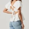 Pleated Back Cutout Bubble Sleeve Top 2 Pleated Back Cutout Bubble Sleeve Top -Dress Sales Store AT17233 WHITE 5