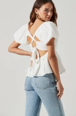 Pleated Back Cutout Bubble Sleeve Top