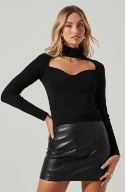 Sweetheart Turtleneck Long Sleeve Top 15 Sweetheart Turtleneck Long Sleeve Top -Dress Sales Store AT17392 BLACK 2